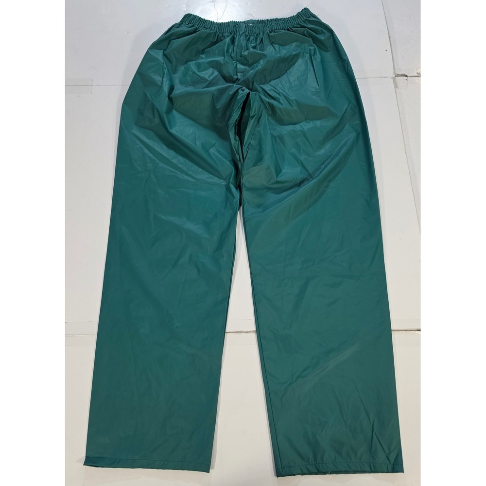 Vintage Columbia Green PVC Rain Pants Large Elastic Waist Snap Ankle Utility